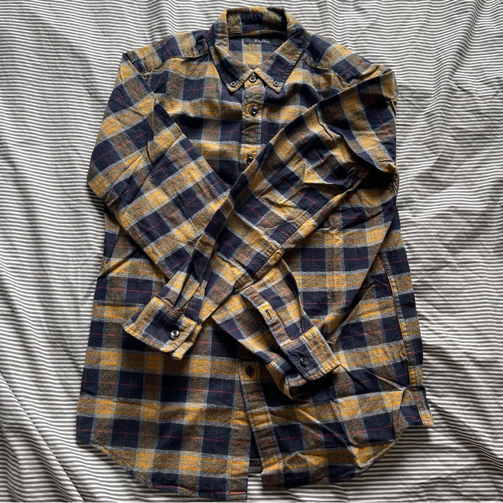 Rageblue Men's Yellow and Blue Plaid Shirt
